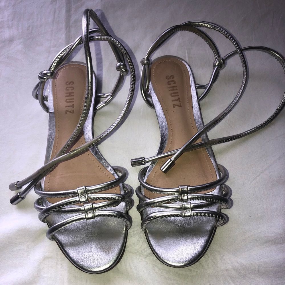 Schutz Eugenie Metallic Leather Sandal
